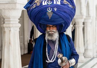 Sikh devotee with 100 kgs turban with holy marks of Sikhism - Amritsar - North - India