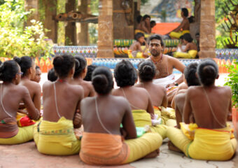 students in a traditional Brahmin school in the Thiruparankundram Murugan temple in Madurai, India
